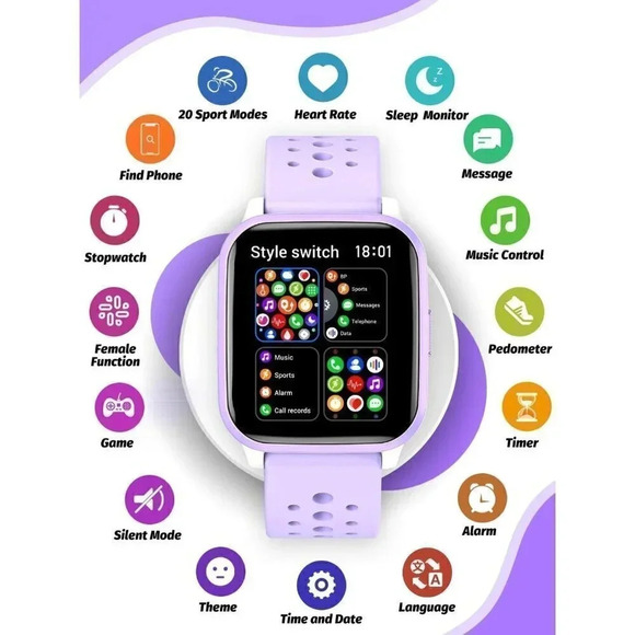Butele Kids Smart Watch  Smart Watch for Kids Game Smart Watch Gifts - Purple - Picture 2 of 16